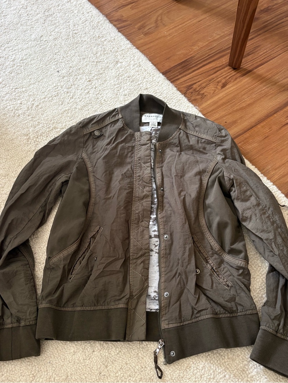 Anthropologie Olive Bomber Jacket - Classic Lightweight Zip Front